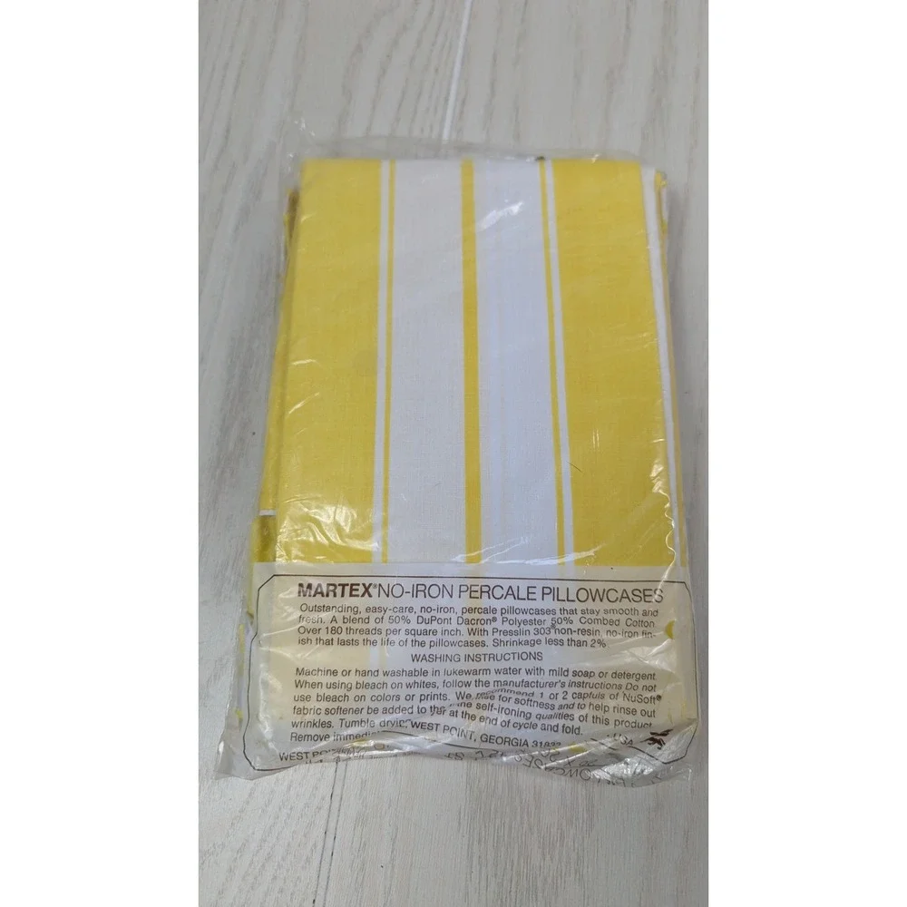 Atelier Martex 2 Standard Pillowcases Yellow White Striped Percale vintage lace